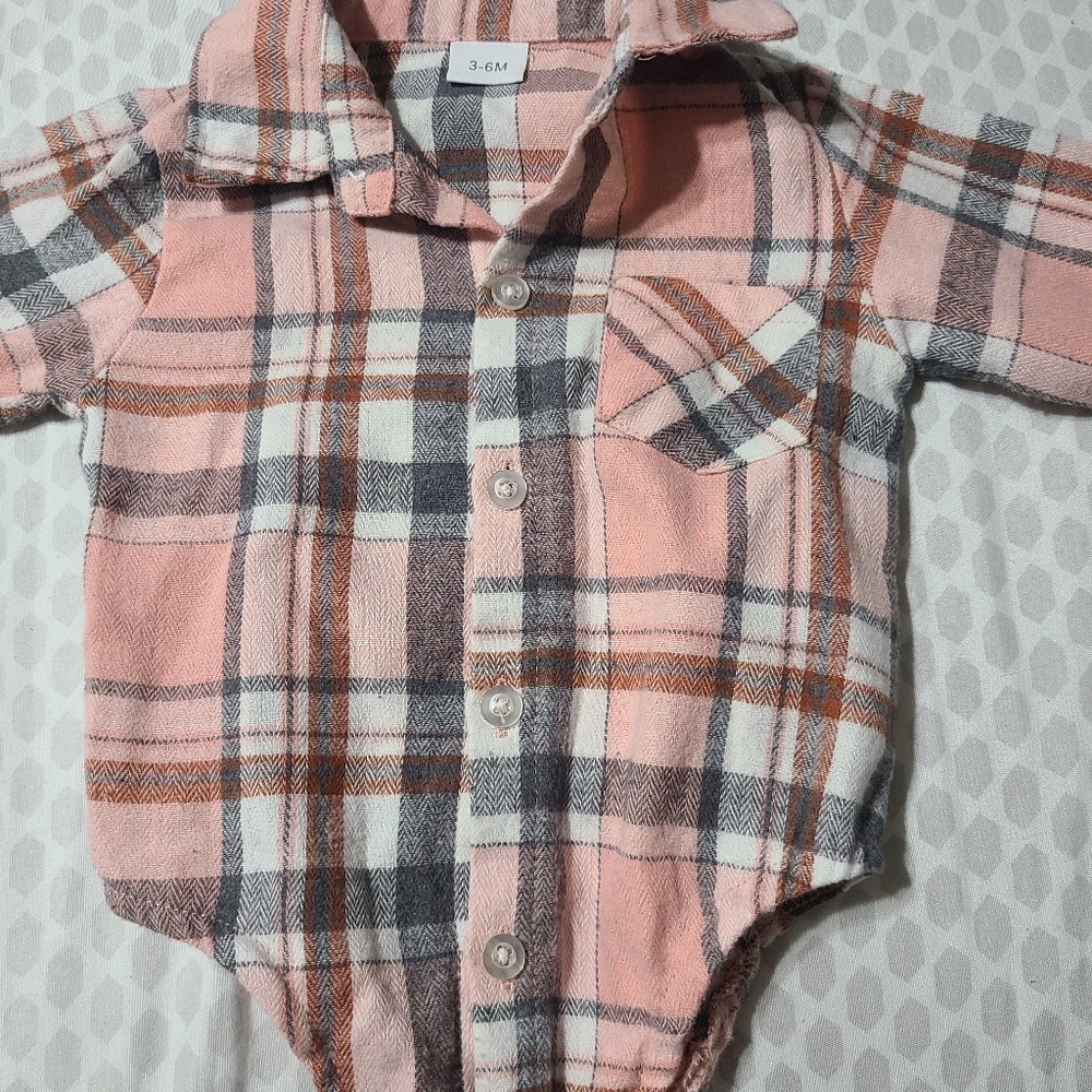 Plaid Long Sleeve Baby Boy Gentleman Suit Flannel Baby Shirt 3-6 months